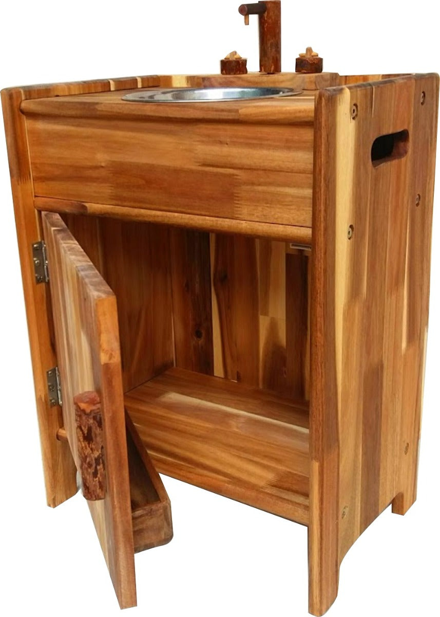 Natural Wooden Sink with Stainless Steel Vanity