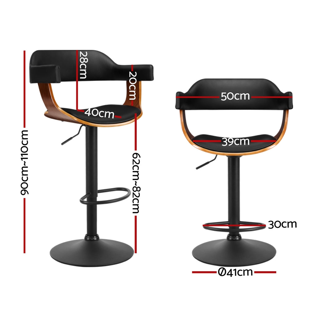 Artiss Black Gas Lift Bar Stools with Armrests