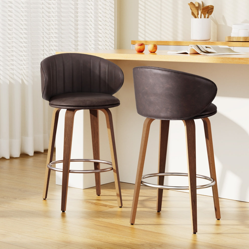 Artiss Contoured Leather Bar Stools - Set of 2