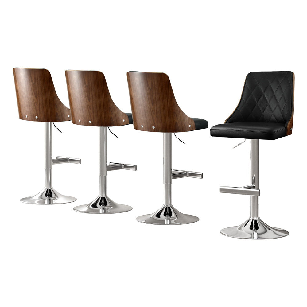 Artiss Black Leather Swivel Bar Stools (Set of 4)