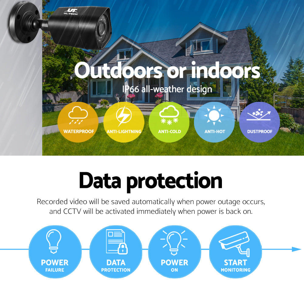 UL-tech CCTV Security System with 4 Cameras