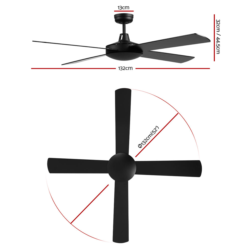 Devanti 52'' Remote-Controlled Ceiling Fan - Black