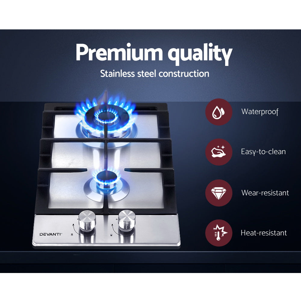 30cm 2 Burner Stainless Steel Gas Cooktop