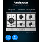 90cm 5-Burner Stainless Steel Gas Cooktop