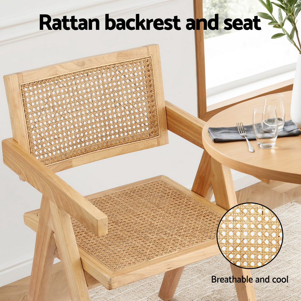 Modern Retro Rattan Dining Chair with Armrests