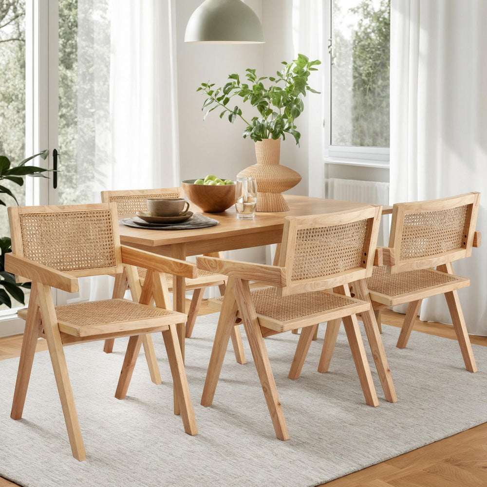 Modern Retro Rattan Dining Chair with Armrests
