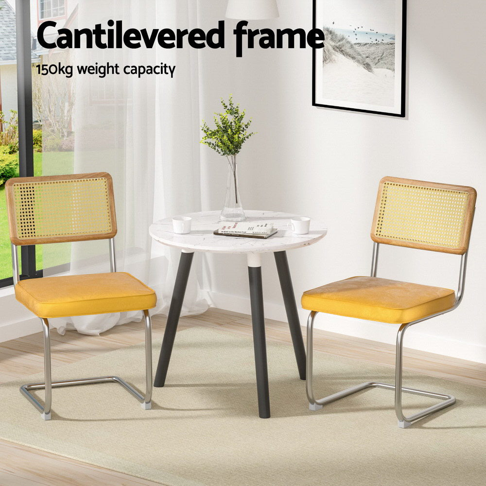 Velvet Rattan Cantilever Dining Chair Set