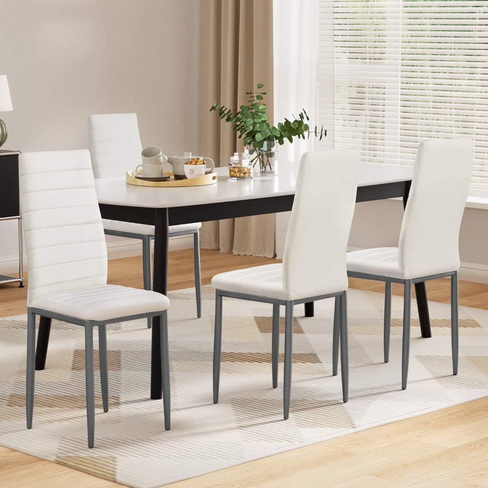 Elegant White Leather Dining Chairs Set of 4