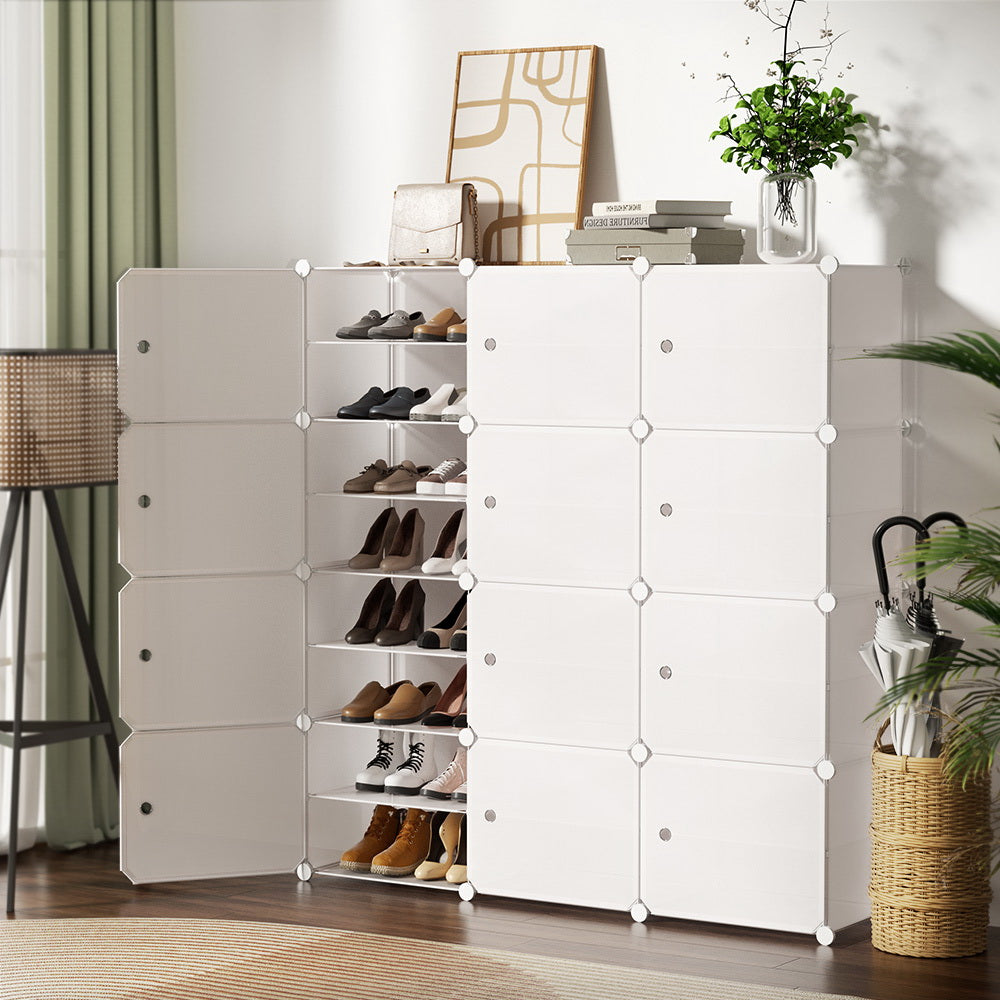 12-Cube Stackable Shoe Rack in White