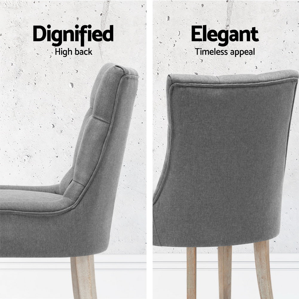 French Provincial Grey Linen Dining Chairs Set