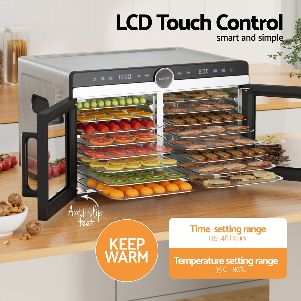 Devanti 16 Trays Food Dehydrator Dual-Zone Stainless Steel