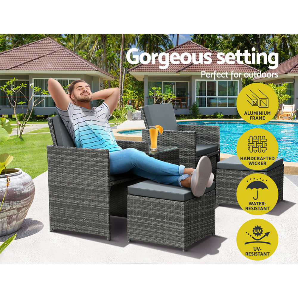 Gardeon 5PC Grey Wicker Bistro Set