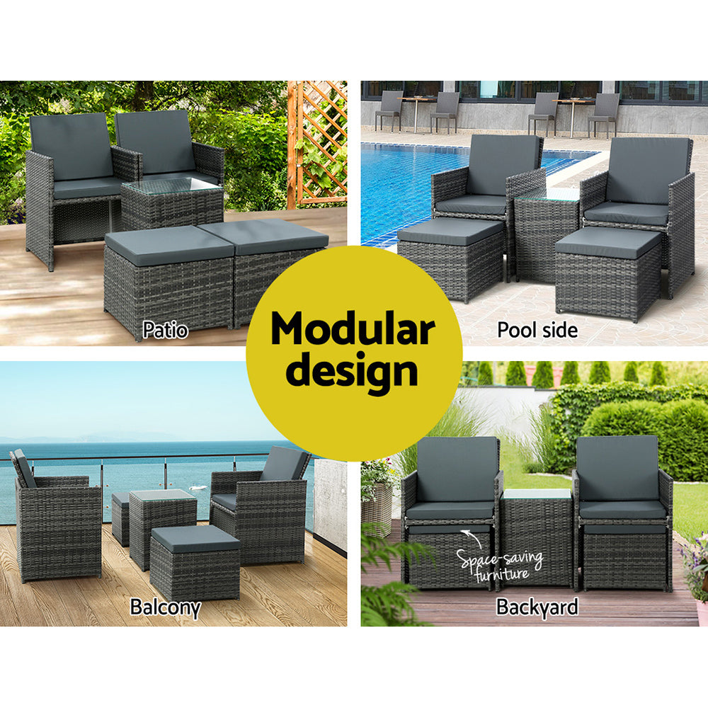 Gardeon 5PC Grey Wicker Bistro Set