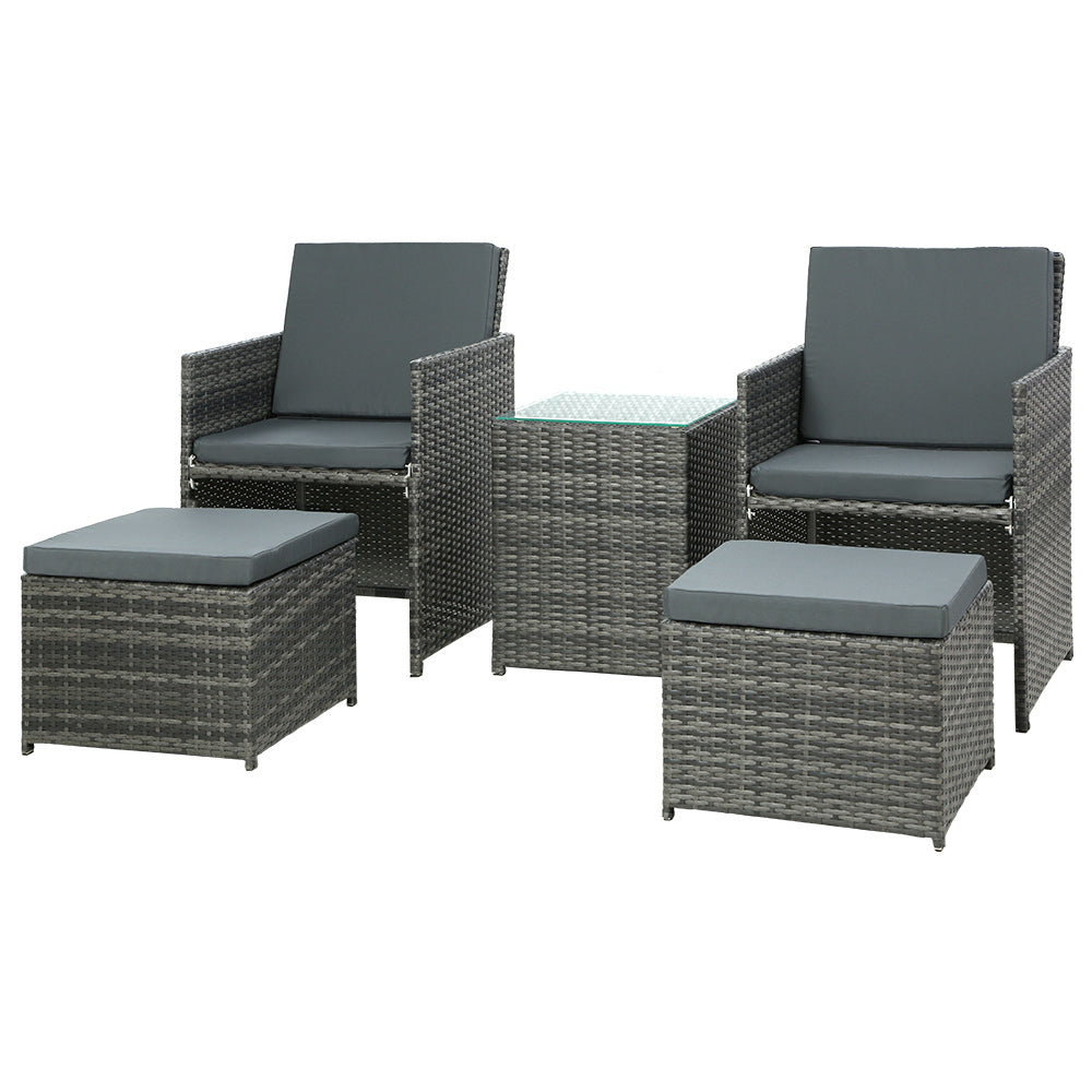 Gardeon 5PC Grey Wicker Bistro Set