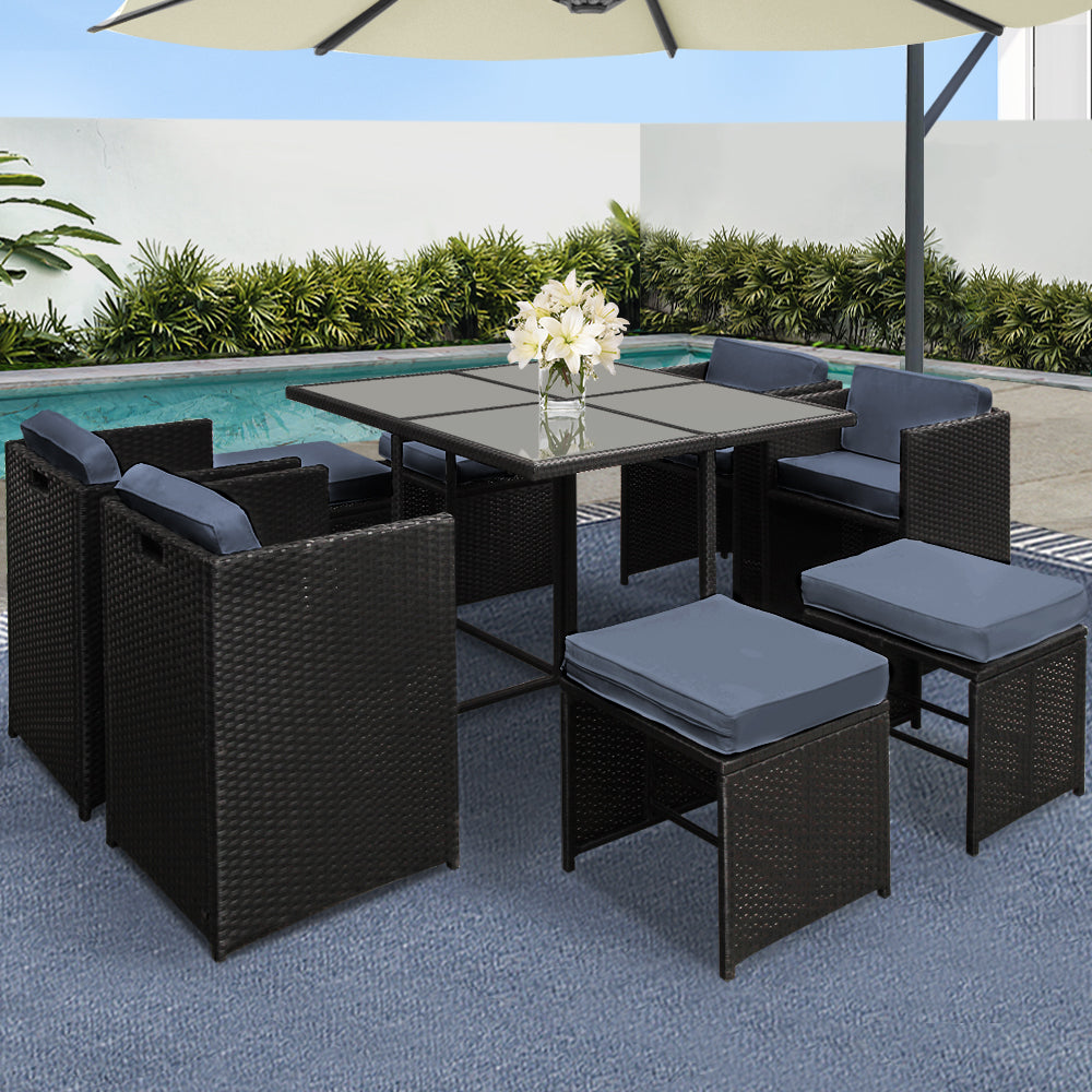 Gardeon 9-Piece Wicker Outdoor Dining Set