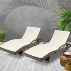 Gardeon 2PC Sun Lounge Wicker Lounger Outdoor Furniture Beach Chair Adjustable Cushion Grey&Beige