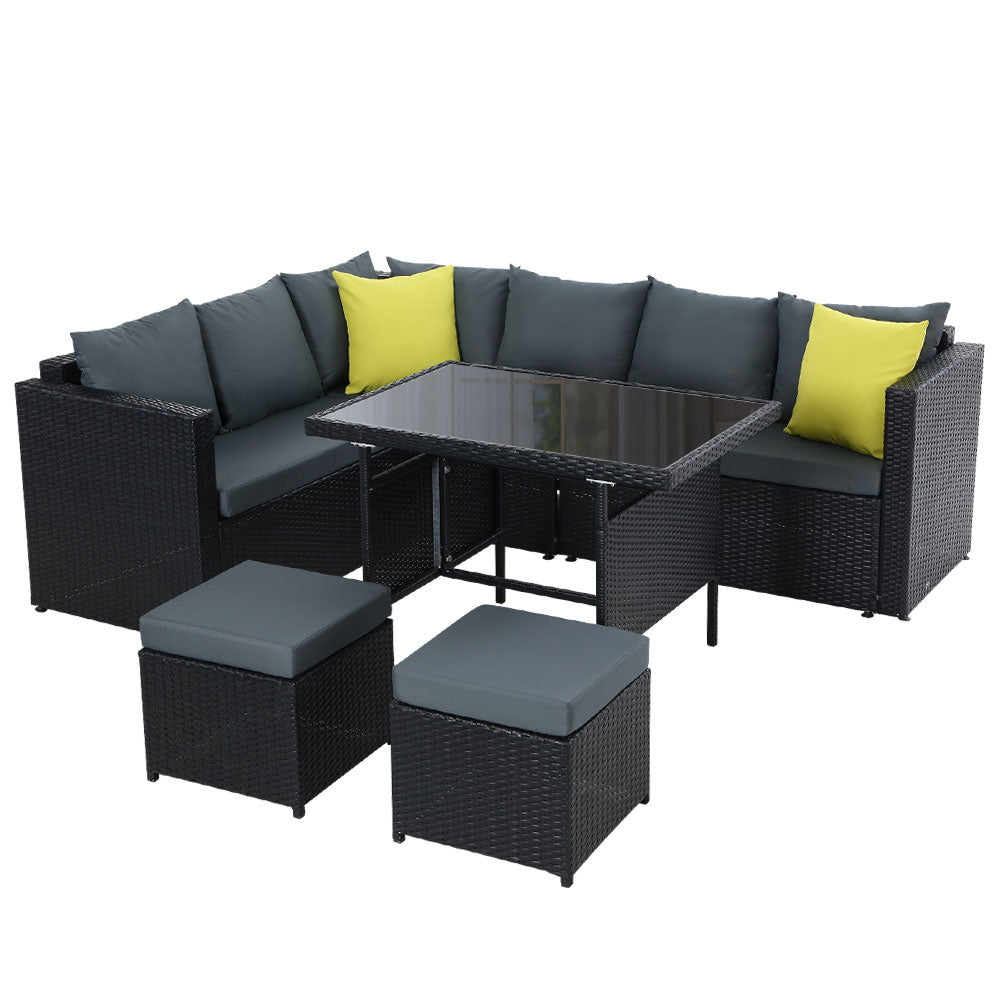 Gardeon Black Outdoor Dining Set with Cushions