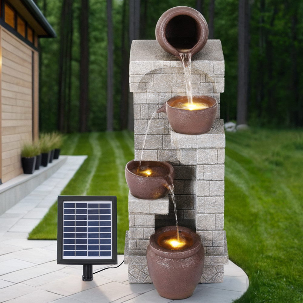 4-Tier Solar Fountain Water Feature with LED Lighting