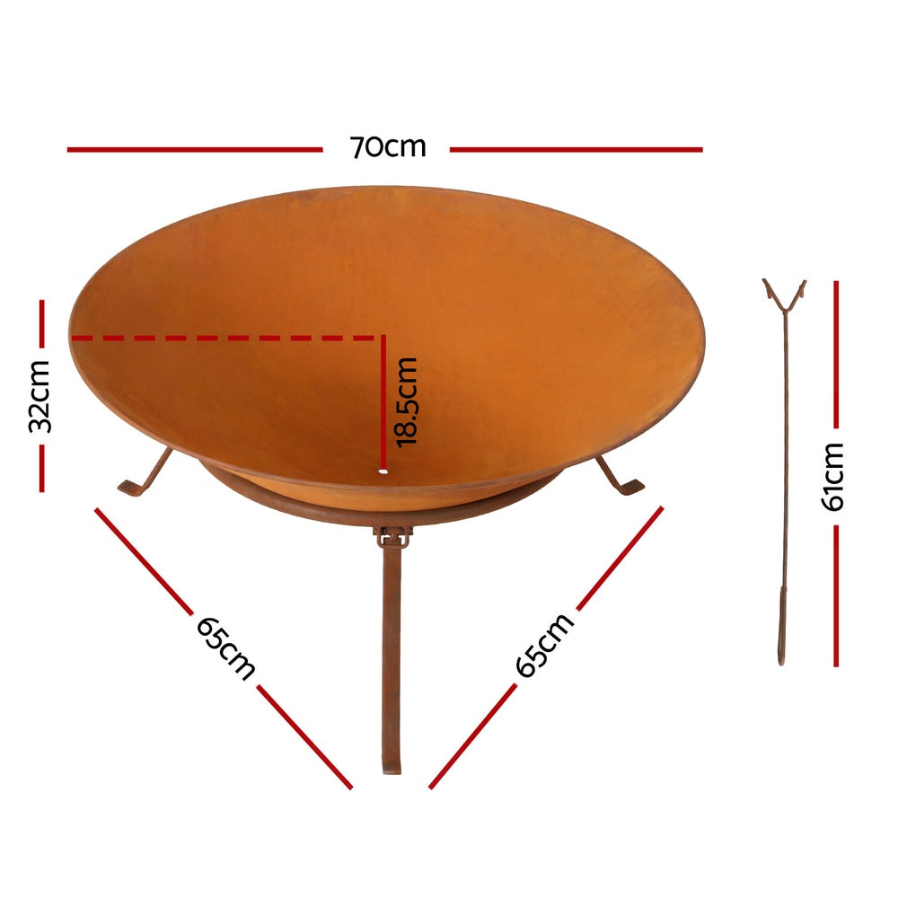 Rustic 70cm Iron Bowl Fire Pit
