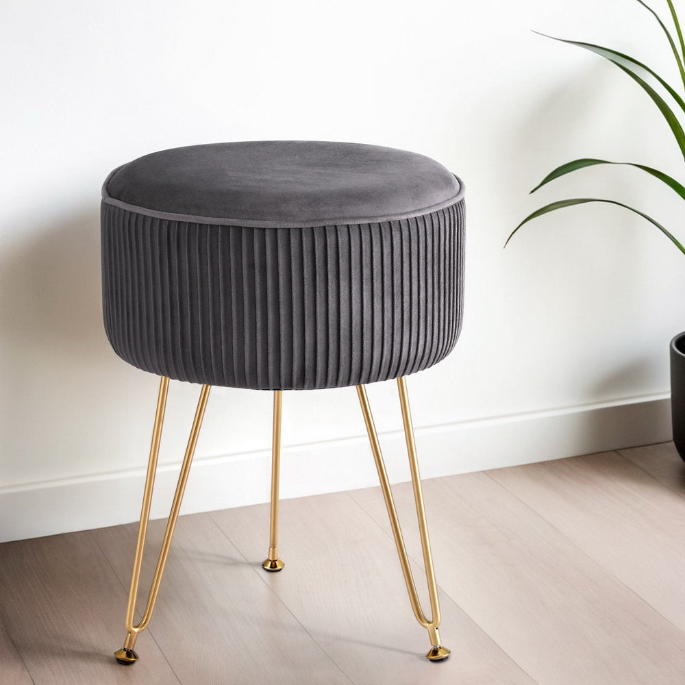 Artiss Grey Velvet Round Ottoman Foot Stool