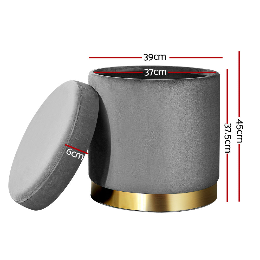 Elegant Velvet Storage Ottoman with Gold Accent