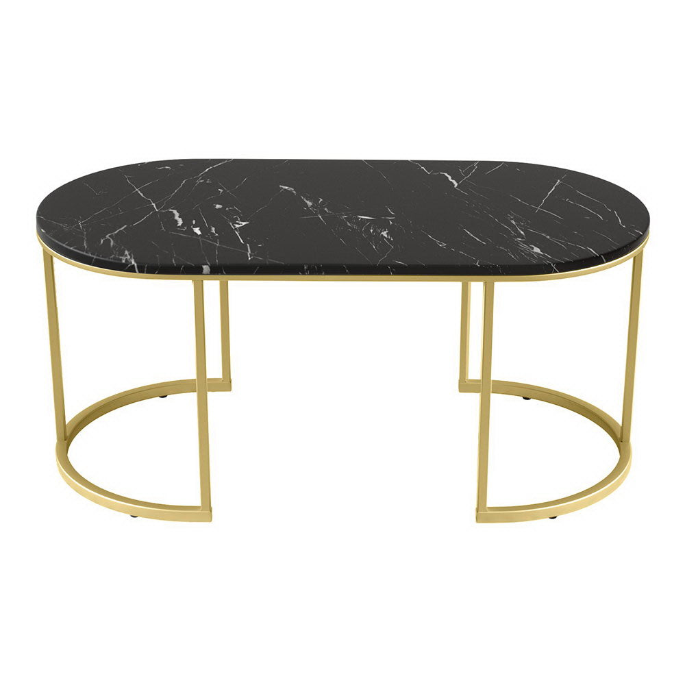 Artiss Marble Effect Coffee Table - Black