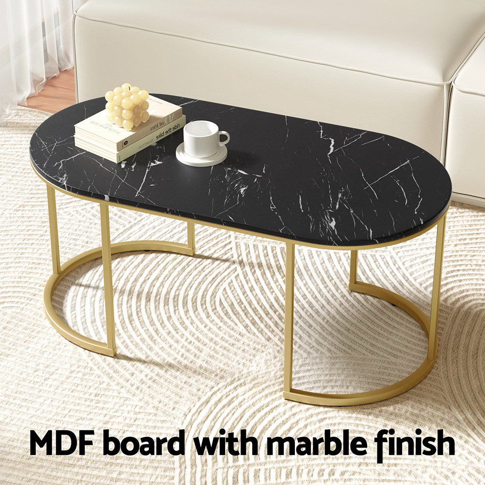 Artiss Marble Effect Coffee Table - Black
