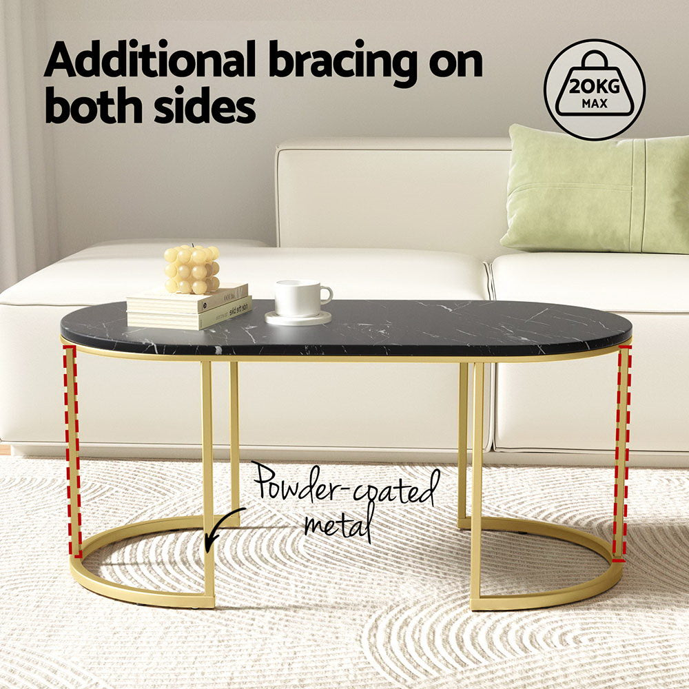 Artiss Marble Effect Coffee Table - Black
