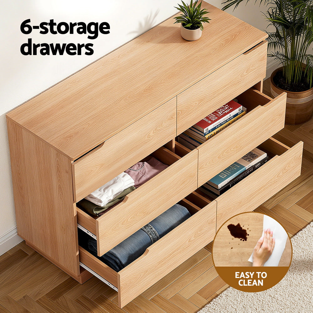 6-Drawer Pine Storage Dresser Table