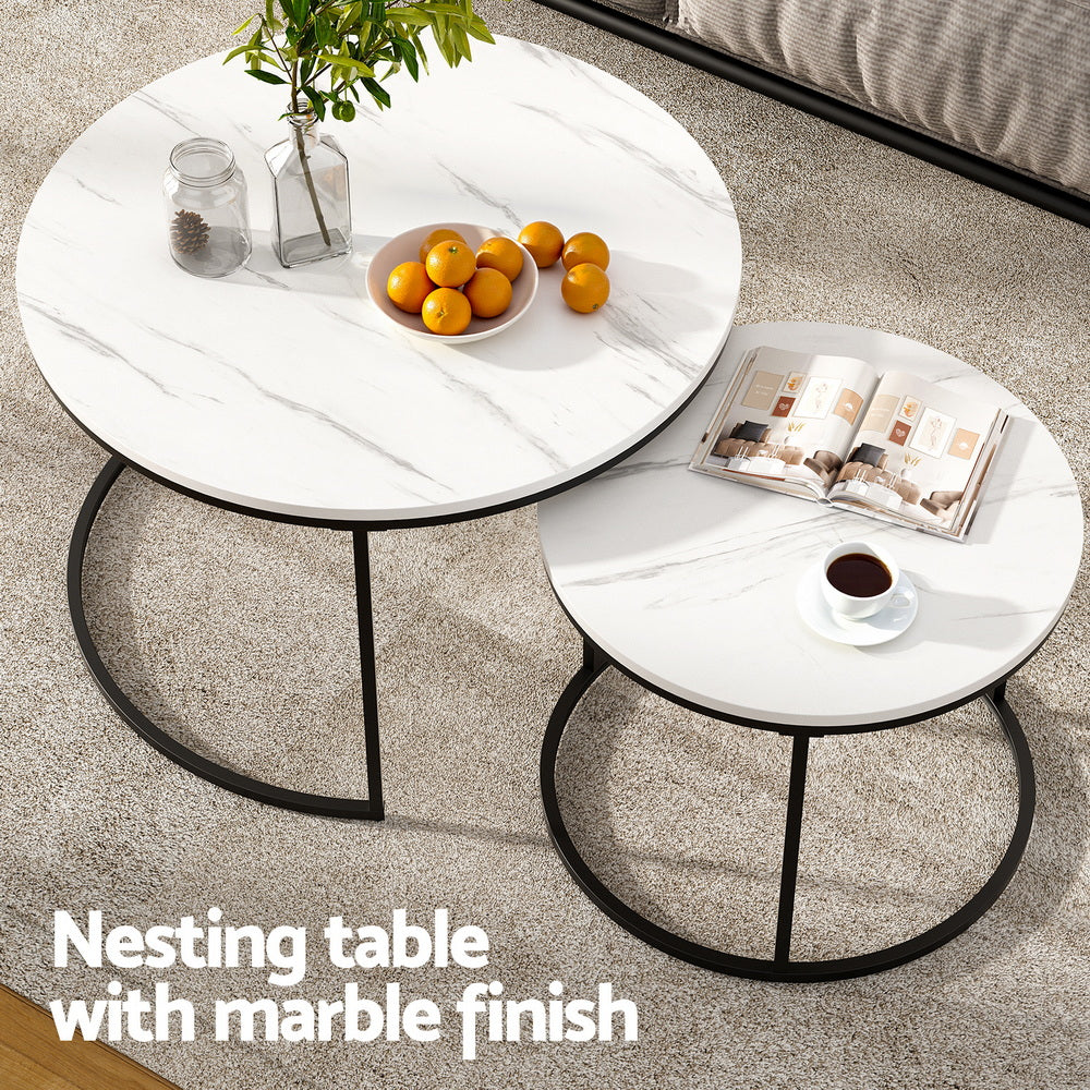 Artiss Marble Effect Nesting Coffee Table Set