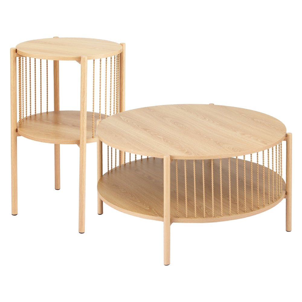 Artiss Round Wood 2-Tier Coffee Table