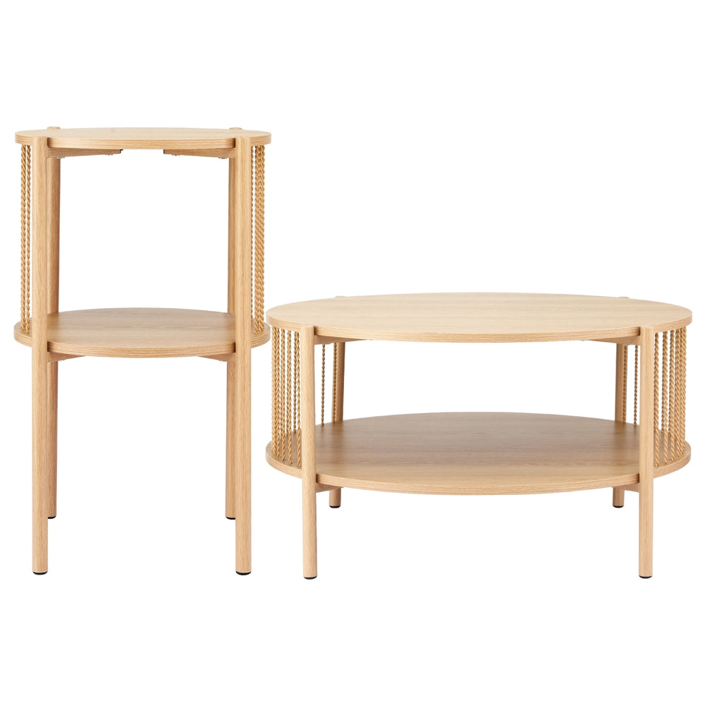 Artiss Round Wood 2-Tier Coffee Table