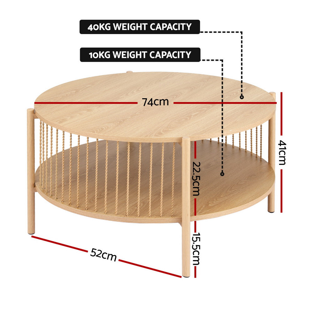 Artiss 2-Tier Round Wood Coffee Table