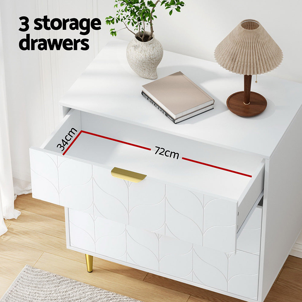 Elegant 3-Drawer Lowboy Cabinet in White