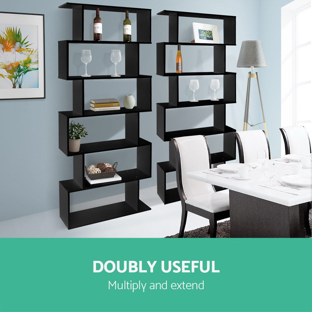 Artiss RIVA Black 6-Tier Bookshelf