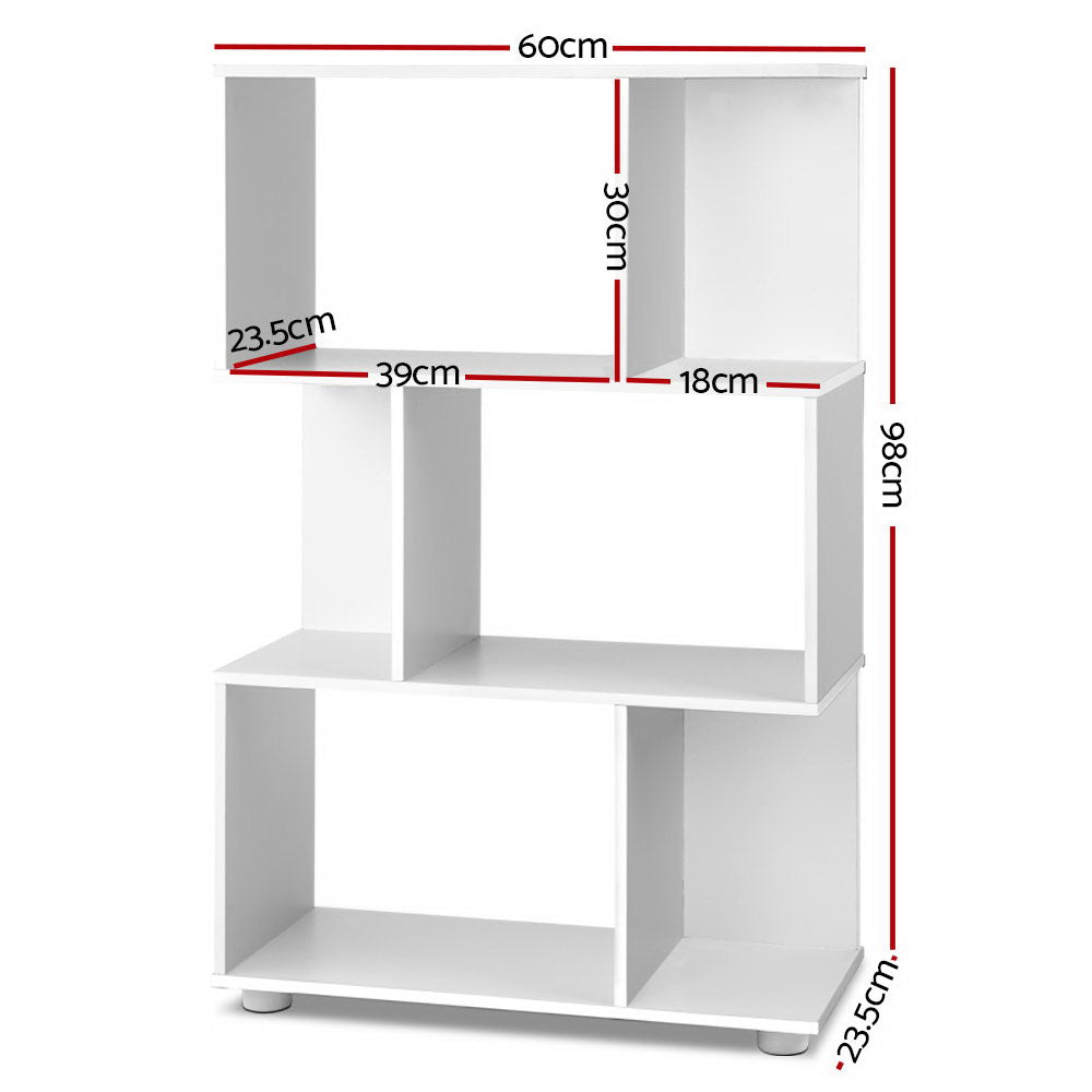 Artiss NINA White 3-Tier Zig-Zag Bookshelf