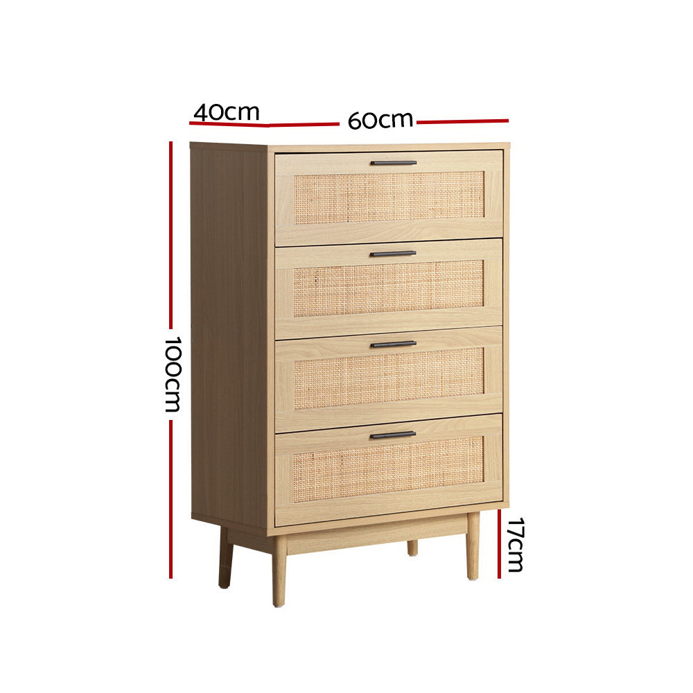 Rattan Tallboy Chest of Drawers - 4 Drawers