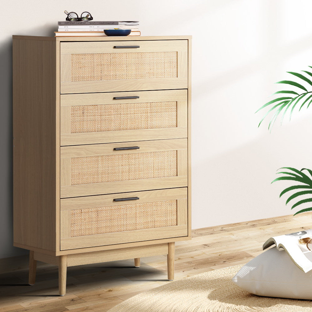 Rattan Tallboy Chest of Drawers - 4 Drawers
