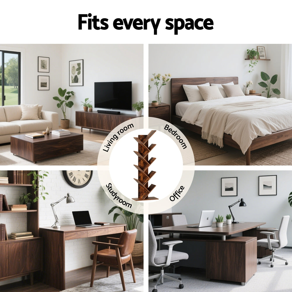 Artiss 9-Tier Walnut Tree Bookshelf