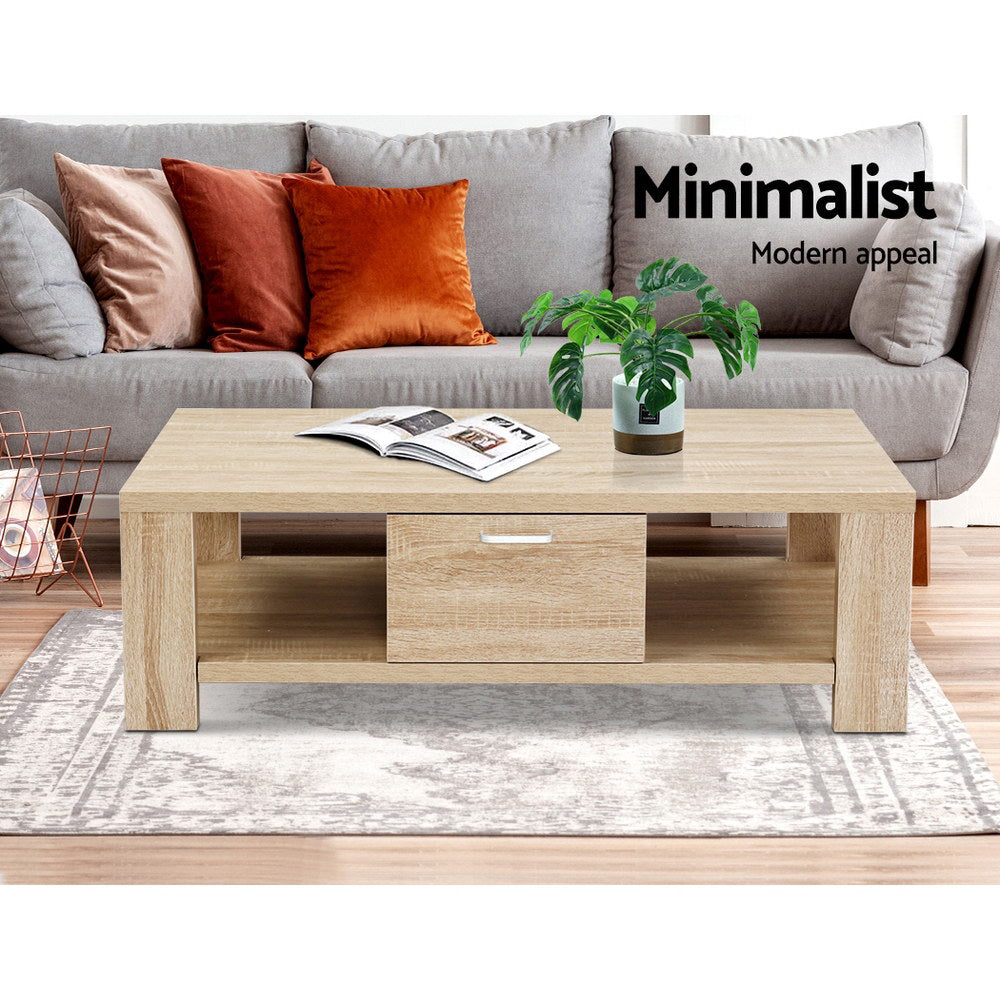 Artiss Maxi Coffee Table with Drawer - Oak