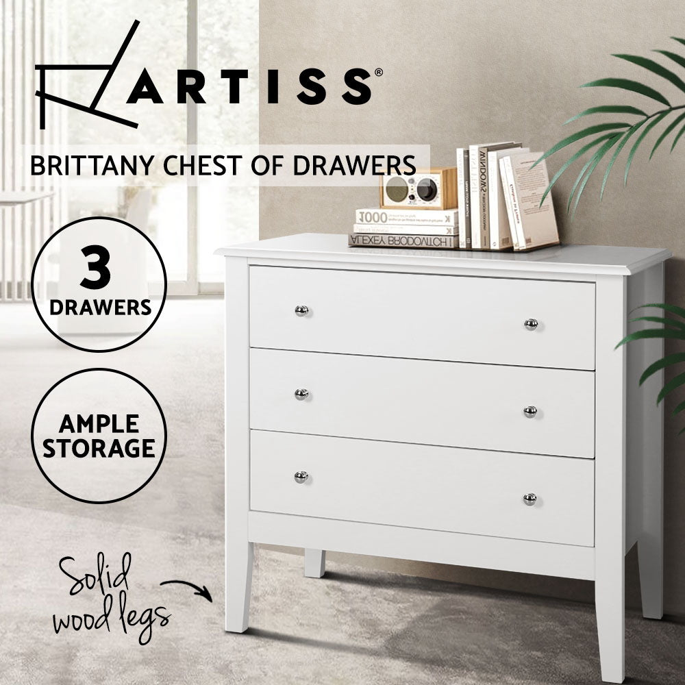 Elegant 3-Drawer Chest of Drawers in White