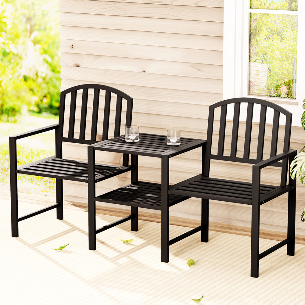 Gardeon Black Steel Outdoor Loveseat Bench