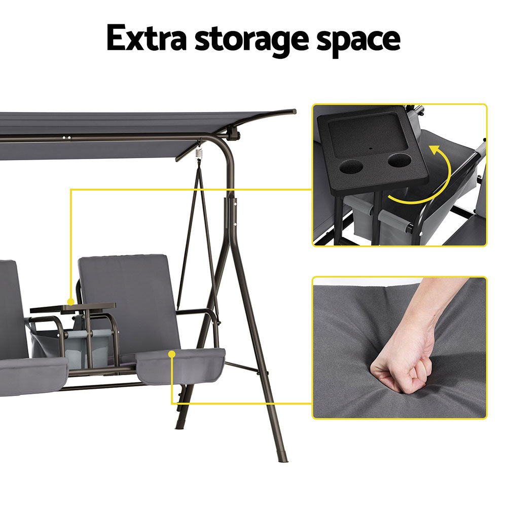 Gardeon Elegant Grey 2-Seater Outdoor Swing Chair