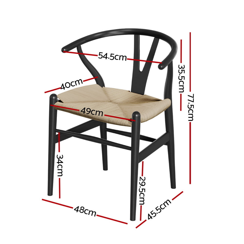 Black Wooden Rattan Wishbone Dining Chair