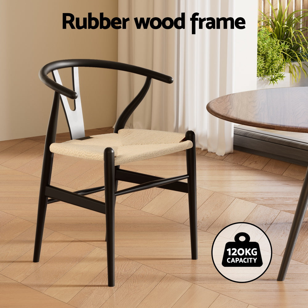 Black Wooden Rattan Wishbone Dining Chair