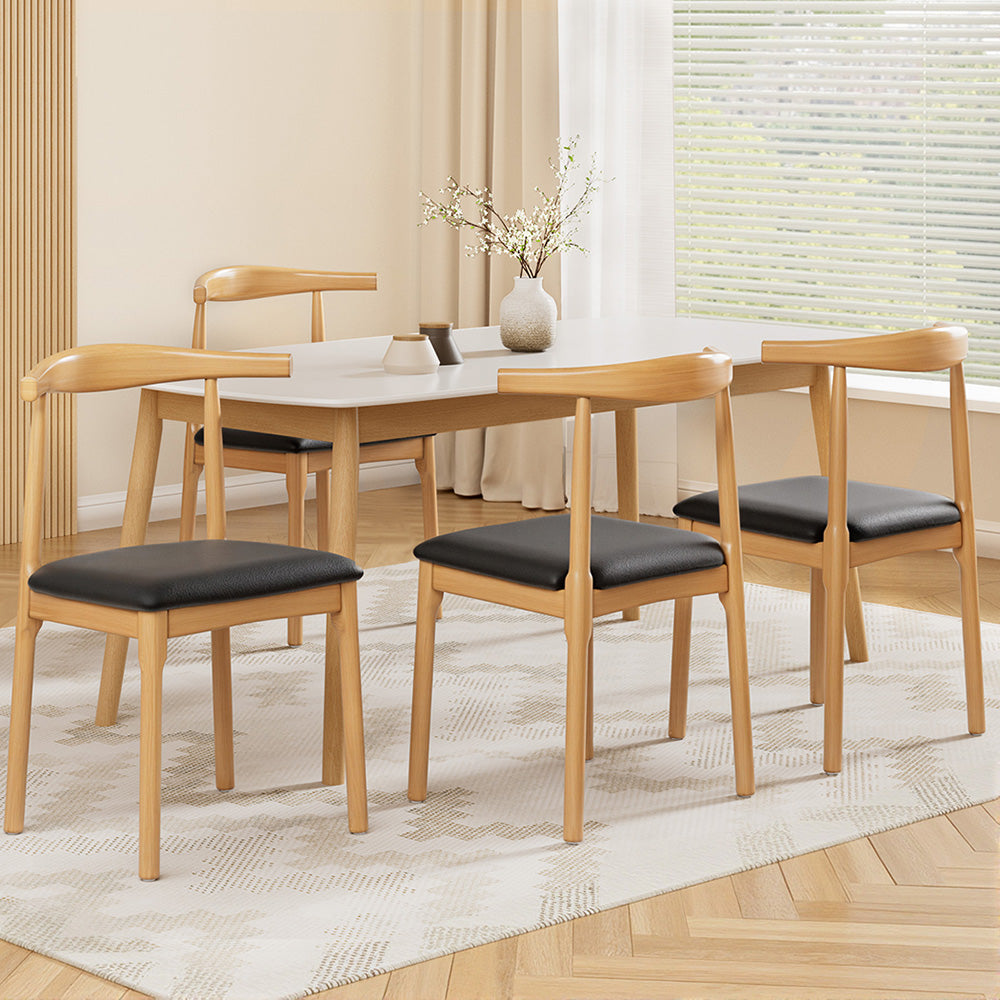 Elegant Dining Chairs in Rubber Wood & Leather