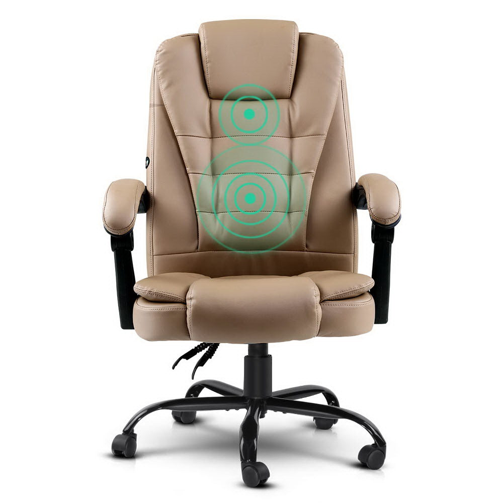 Artiss Executive Massage Office Chair - Brown PU Leather