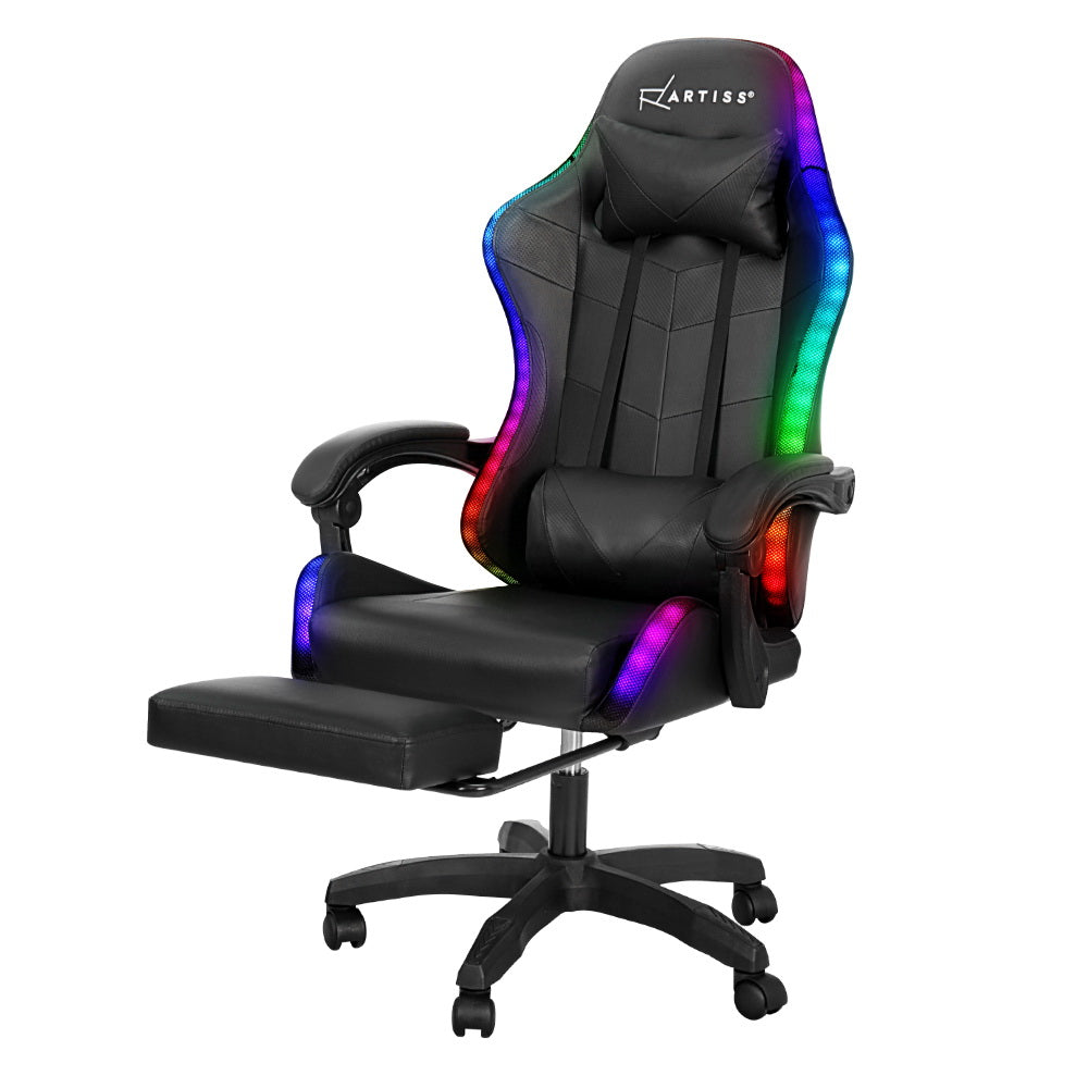 Artiss 6 Point Massage Gaming Chair with LED Footrest