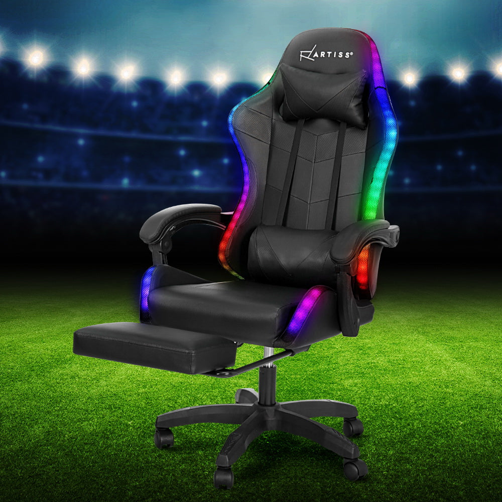 Artiss 6 Point Massage Gaming Chair with LED Footrest