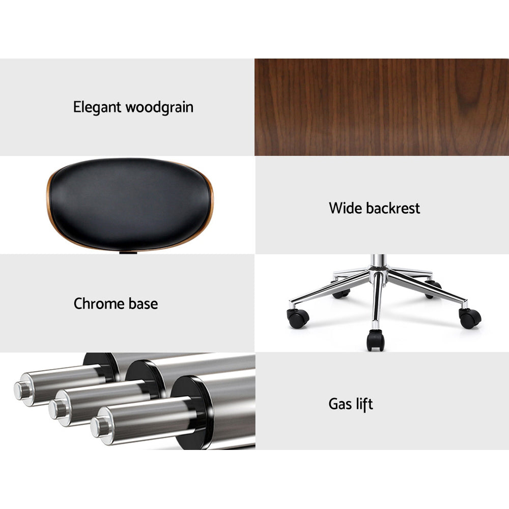 Artiss Retro Wooden Office Chair with Leather Seat